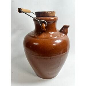 Early Hull Pottery Stoneware Jug w/Handle & Stopper Marked “H” Rustic Farmhouse